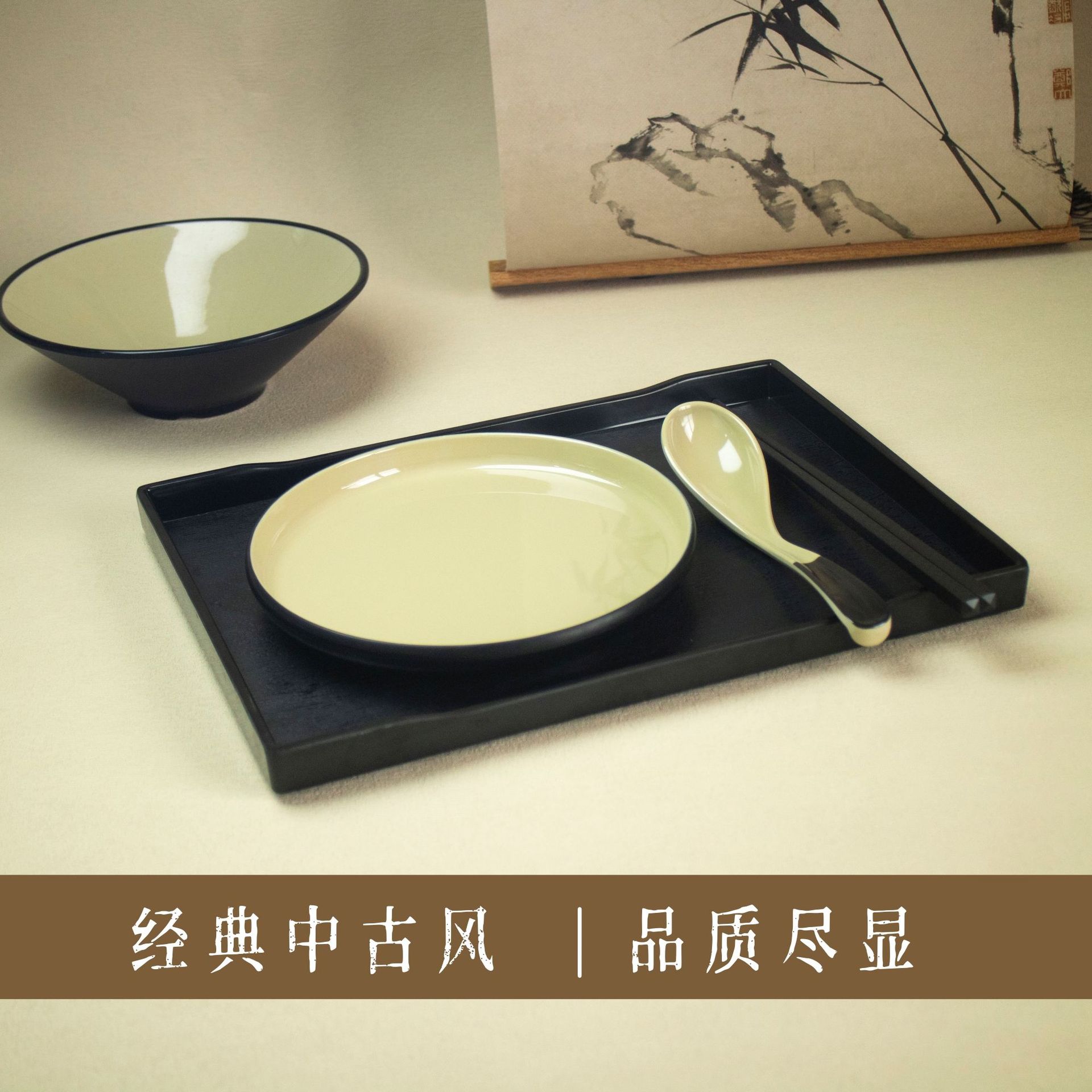 白色托盘密胺餐具塑料盘仿瓷客房商用方形盘子端菜盘面包盘盘批发详情14