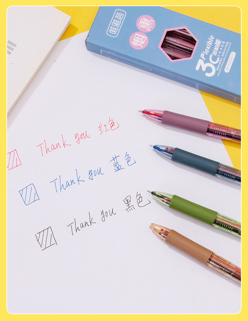 The Weiya Hui 23812 three-color gel pen, a three-color all-in-one water pen, and ST multi-color practice pen ensure smooth writing pic 10