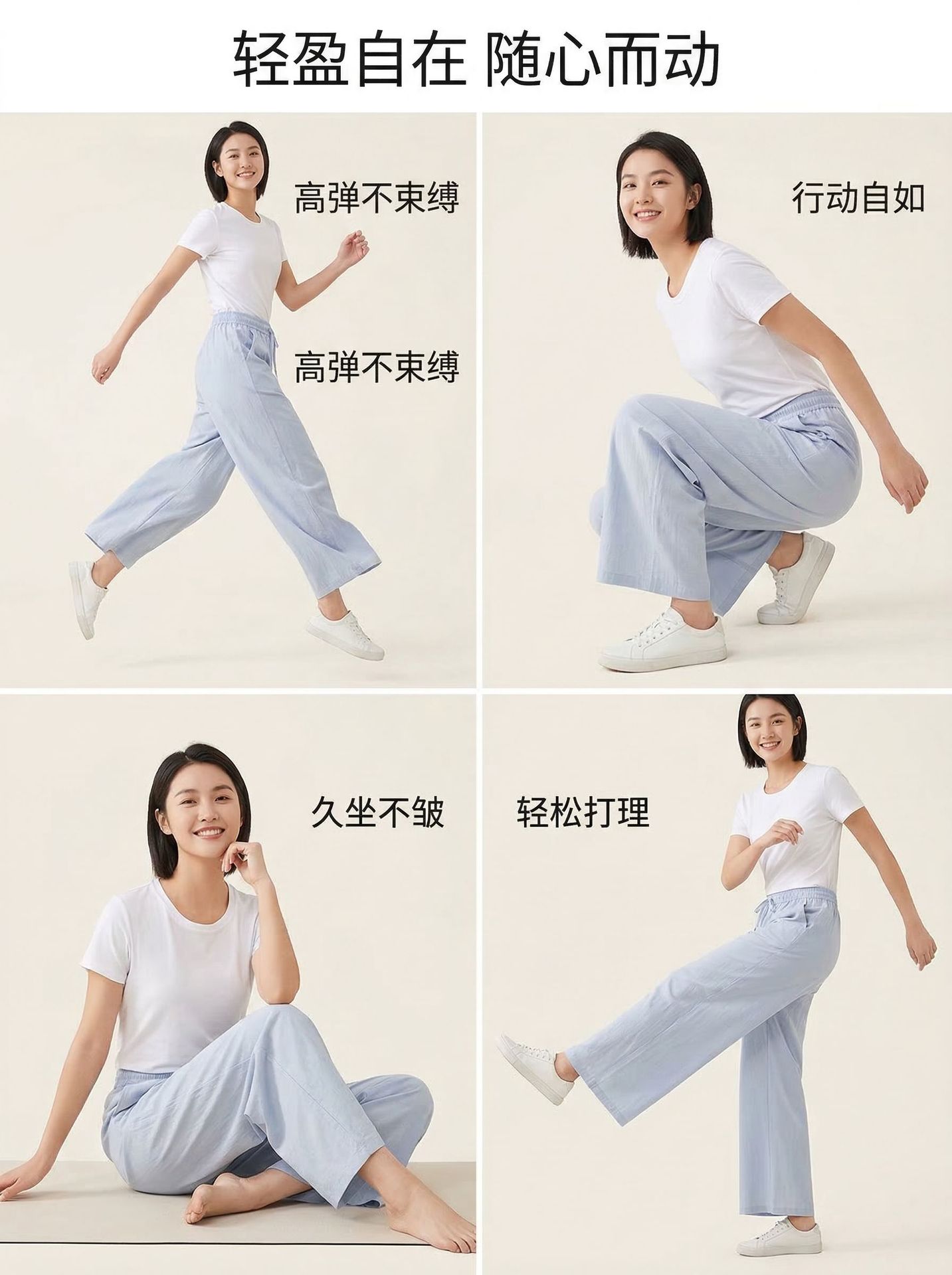 夏季新品九分阔腿萝卜裤子女显瘦宽松直筒高腰松紧腰拼接风女裤详情16