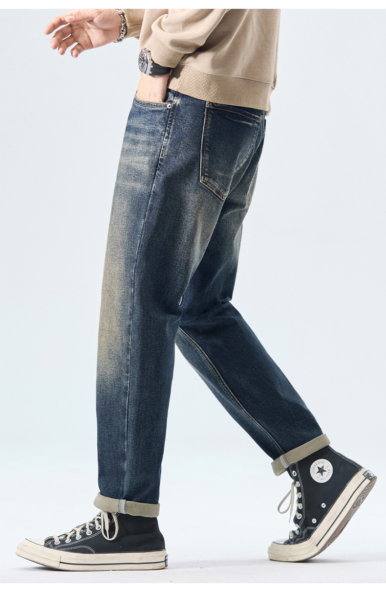 LK男装|2025春季牛仔裤男潮牌休闲修身透气弹力收脚男士牛仔裤子详情12