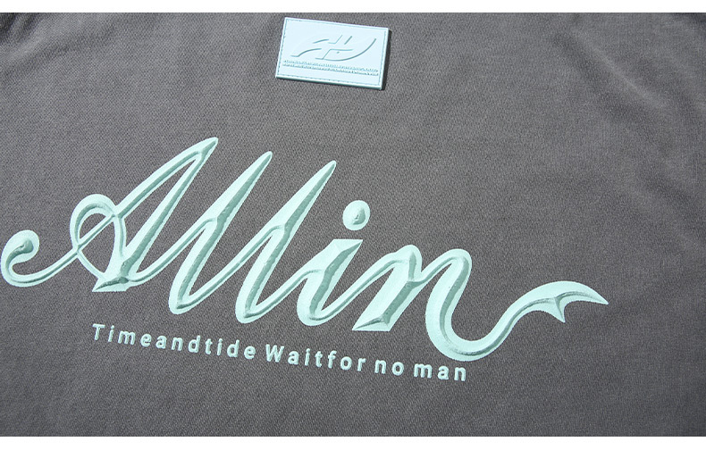 ALLIN pure cotton heavy-duty short-sleeved T-shirt for men, a summer trendy brand with three-dimensional printed letters and loose round-neck couple tops pic 63