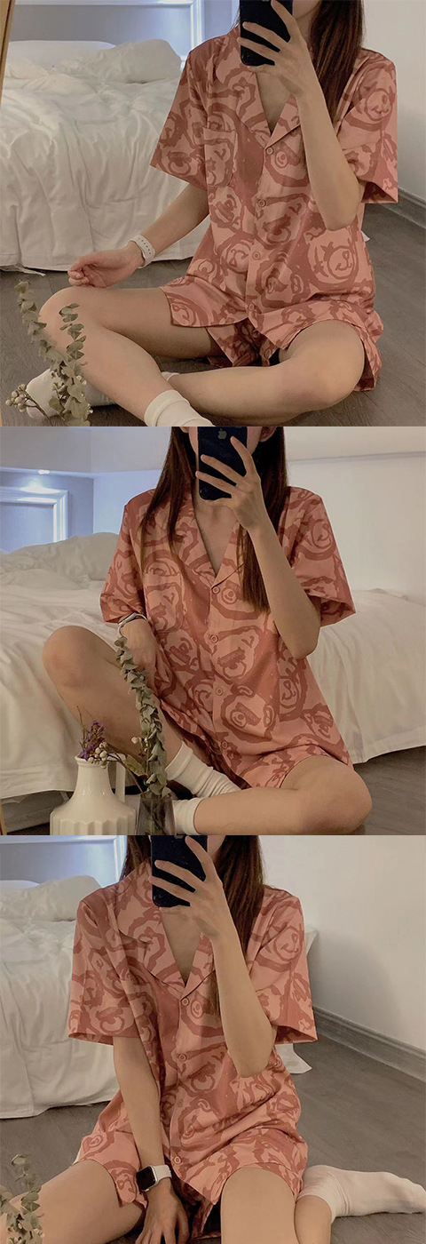 ins Fresh pajama women Summer short sleeves and shorts Korean cardigan plus-size Korean Japanese-style home wear two-piece set pic 43
