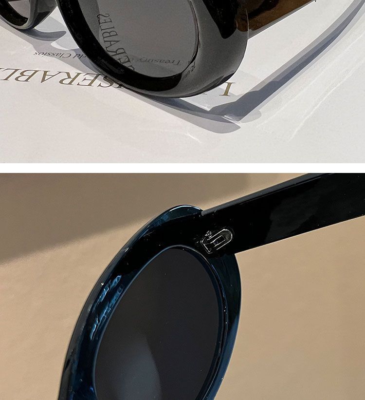 Oval white-framed sunglasses, European and American stylish sunglasses for taking photos, for women with big faces and cat-eye protection, high-end look, ins slimming pic 4