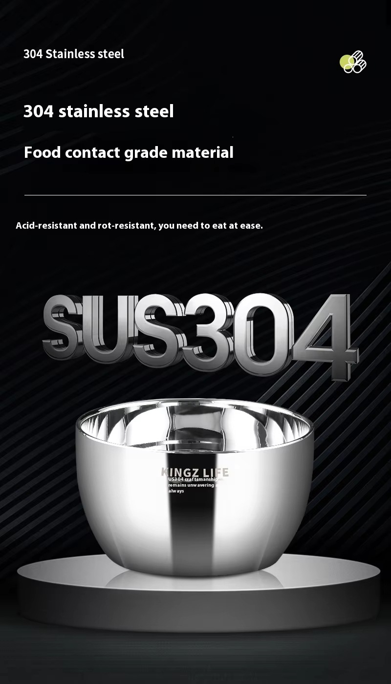 304 thickened stainless steel double-layer soup bowl, heat-resistant, dishwasher washable, environmentally friendly household kitchenware pic 4