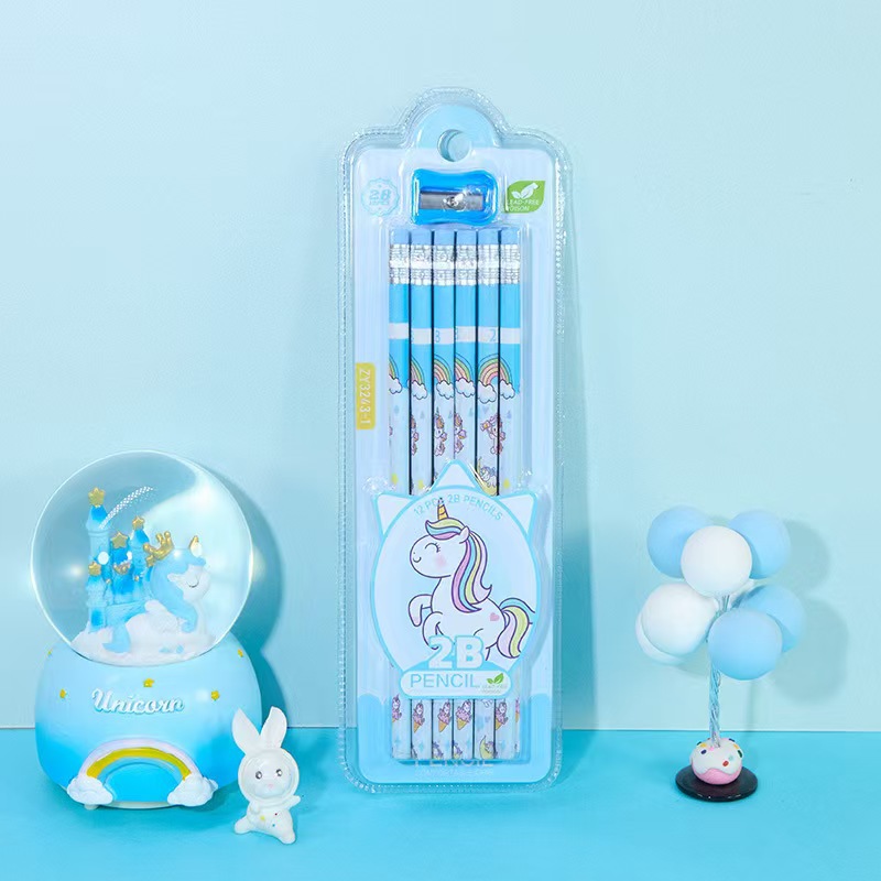 12-piece small leather-tipped pencils with pencil sharpeners, box gift, student graphite core 2B unicorn pencils pic 2