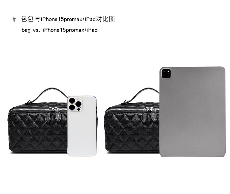 亚马逊跨境高品质pu化妆包菱格绗缝枕头包手提洗漱化妆品收纳包详情10