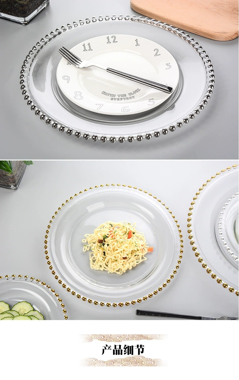 Qixian Pearl Dot glass plates, European-style creative gold and silver pearl Western dinner plates, base plates, electroplated dinner plates, glass round plates pic 7