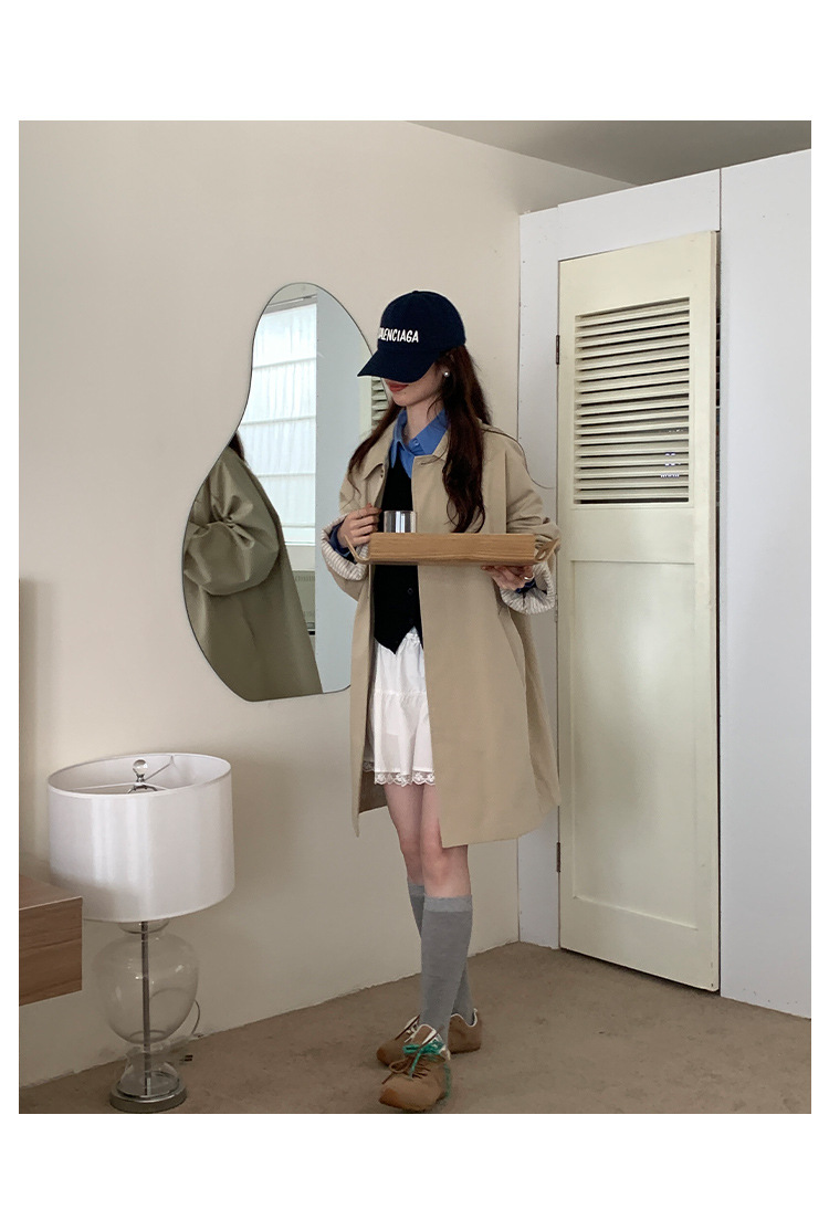 风衣外套女高级感2025春季新款韩版宽松休闲翻领卷边条纹长款大衣详情40
