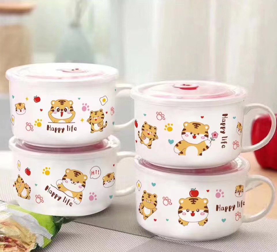 韩式陶瓷礼品保鲜碗餐具面杯泡面碗j加印logo日用百货卡通套装详情1