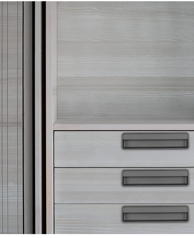 The black invisible handle of the tatami is embedded with the drawer handles of the cabinets and wardrobes. The sliding door is equipped with a golden concealed embedded handle pic 33