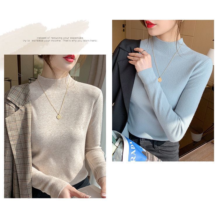 The semi-high-neck sweater is a new style for women in 2025. It can be paired with a knitted base layer for a slimming and form-fitting long-sleeved, versatile and stylish top pic 2