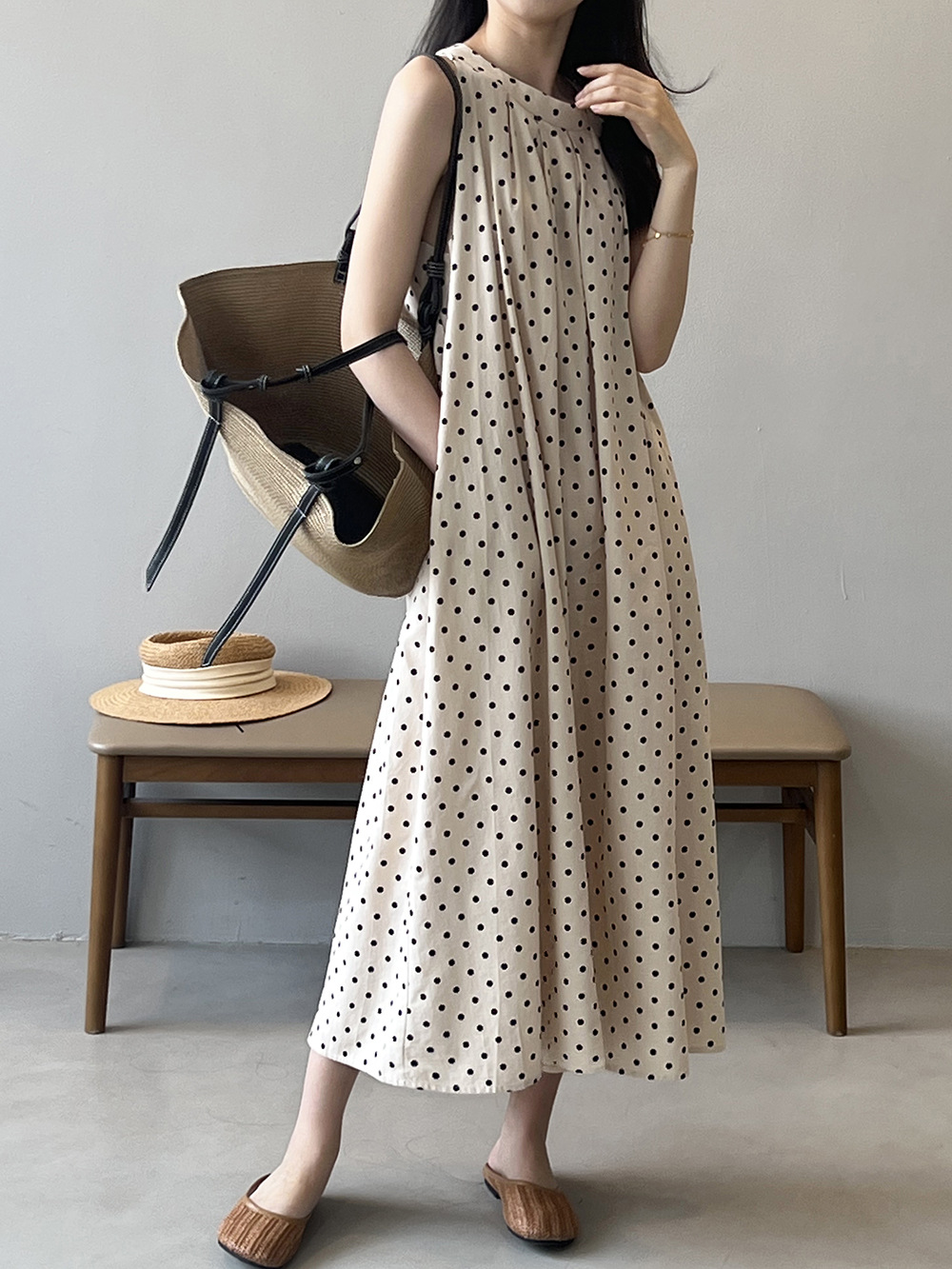 言双 波点无袖连衣裙2024夏季新款韩系圆领a字气质背心裙82016 pic 33