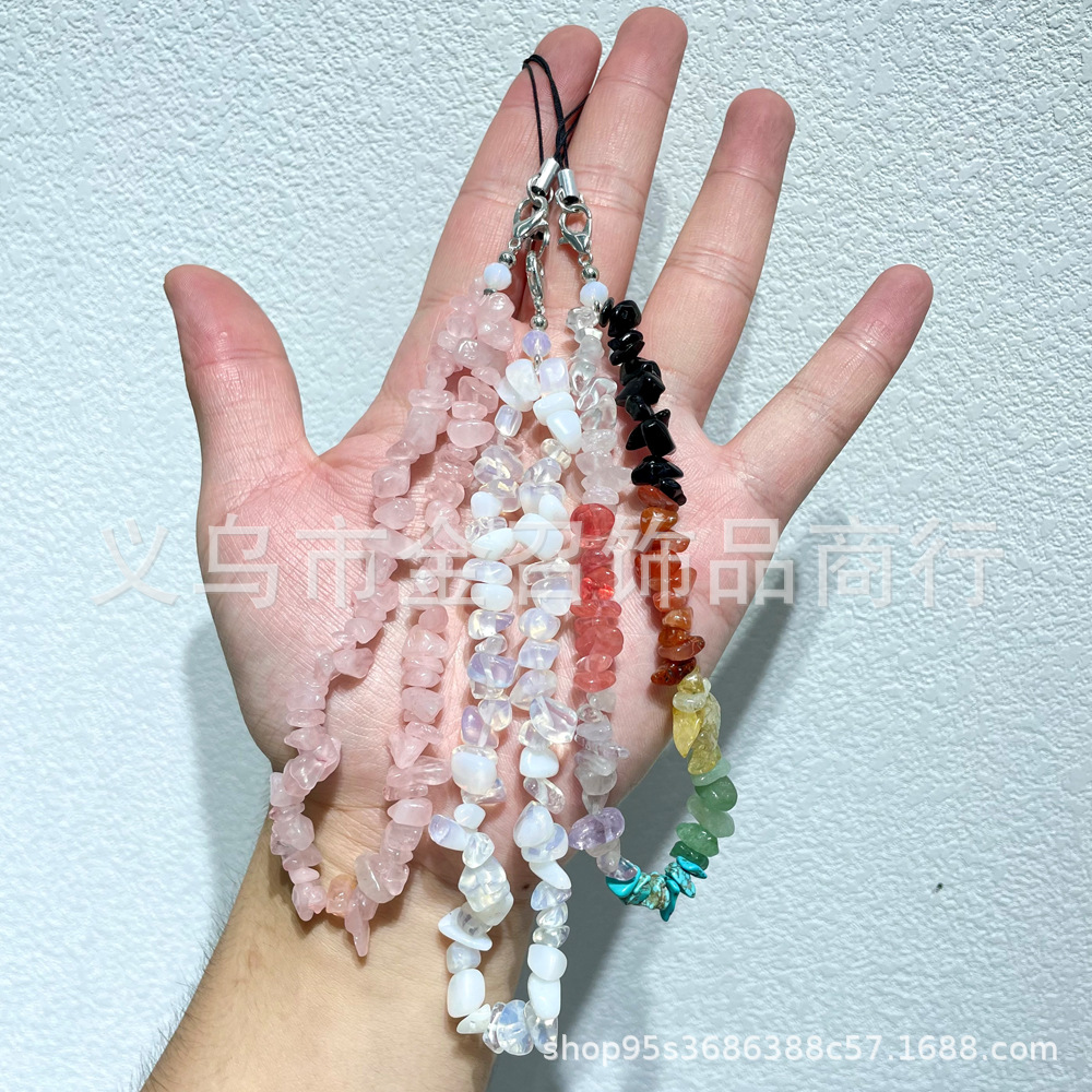 European and American ins crushed stone mobile phone chain, natural crystal mobile phone chain, DIY rose crystal amethyst beads mobile phone lanyard pic 1
