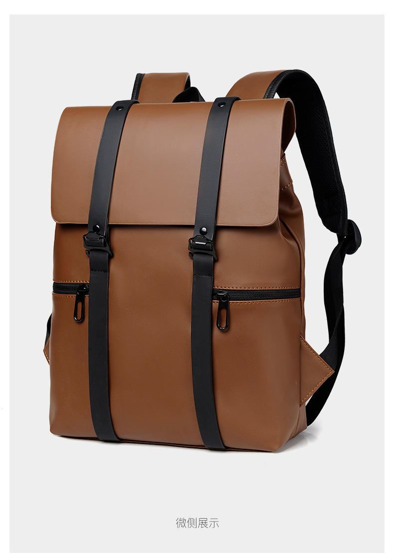This simple and trendy double-shoulder computer bag for both men and women is fashionable and versatile. It has a large capacity and is a niche backpack with a PU waterproof leather film pic 26