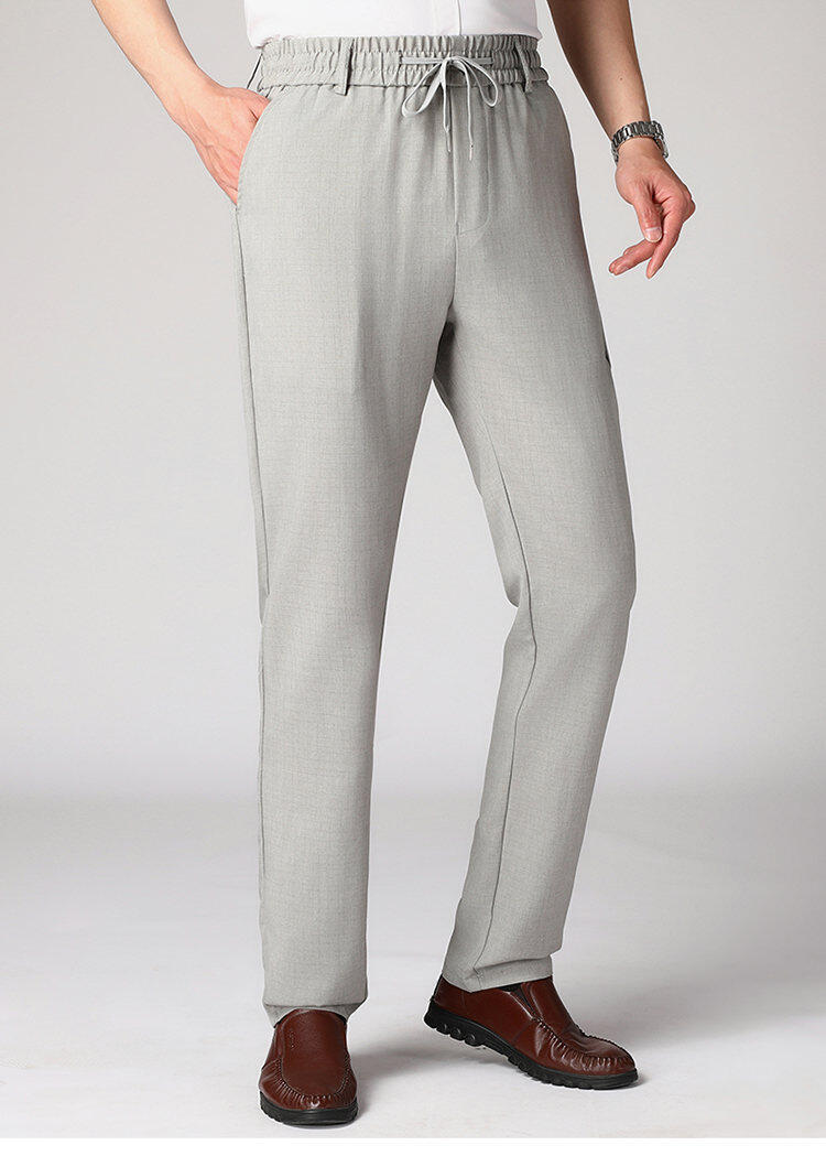 ZM一件代发不断货亚麻松紧裤男士休闲裤宽松直筒长裤男商务爸爸裤详情17