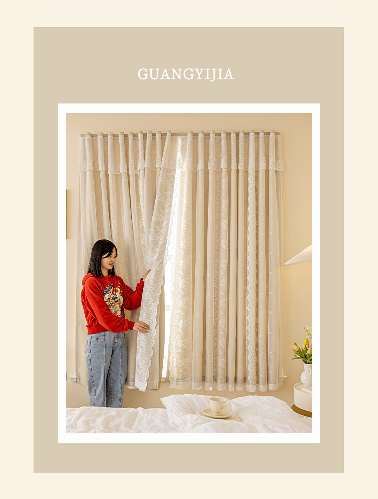 Japanese-style cream-colored curtains with Velcro, no need for drilling installation, bedroom balcony high light-blocking self-adhesive curtains, one-piece delivery pic 12
