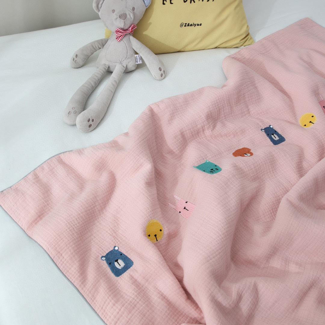 Summer pure cotton double-layer gauze air-conditioned quilt for newborns, washed and embroidered baby summer quilt pic 24