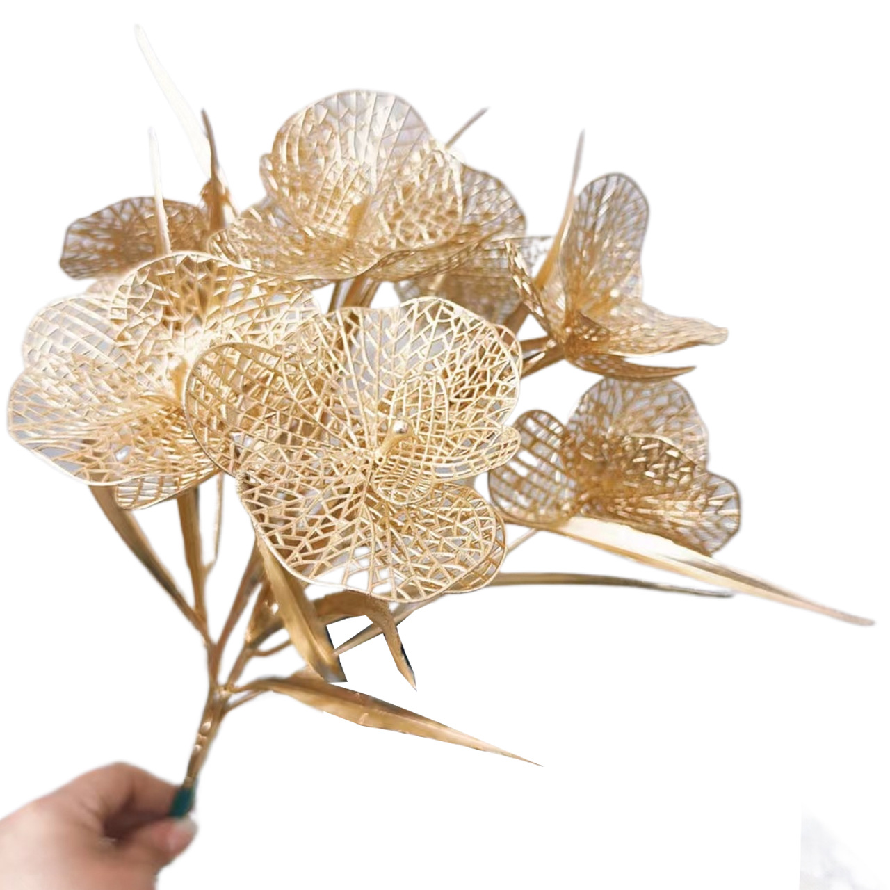 圣诞装饰金色蝴蝶兰花银色蝴蝶兰金银色蝴蝶兰花头叶子仿真花详情11