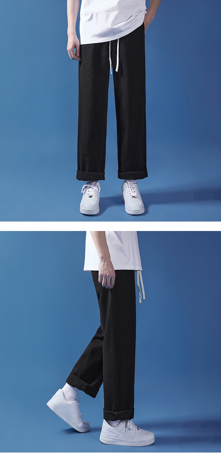阔腿牛仔裤男夏季韩版原宿风休闲简约潮流ins宽松抽绳直筒长裤子详情10