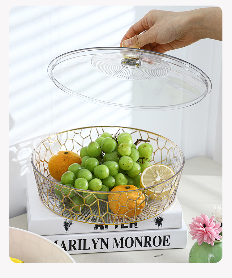 2024新款带盖水果盘家用客厅茶几零食收纳盒塑料PET加厚防尘餐盘详情10