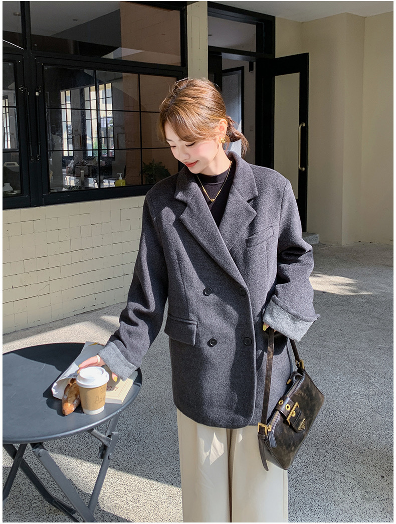 韩版时尚高级感棉衣外套女2024冬季新款双排扣百搭洋气毛呢外套详情10
