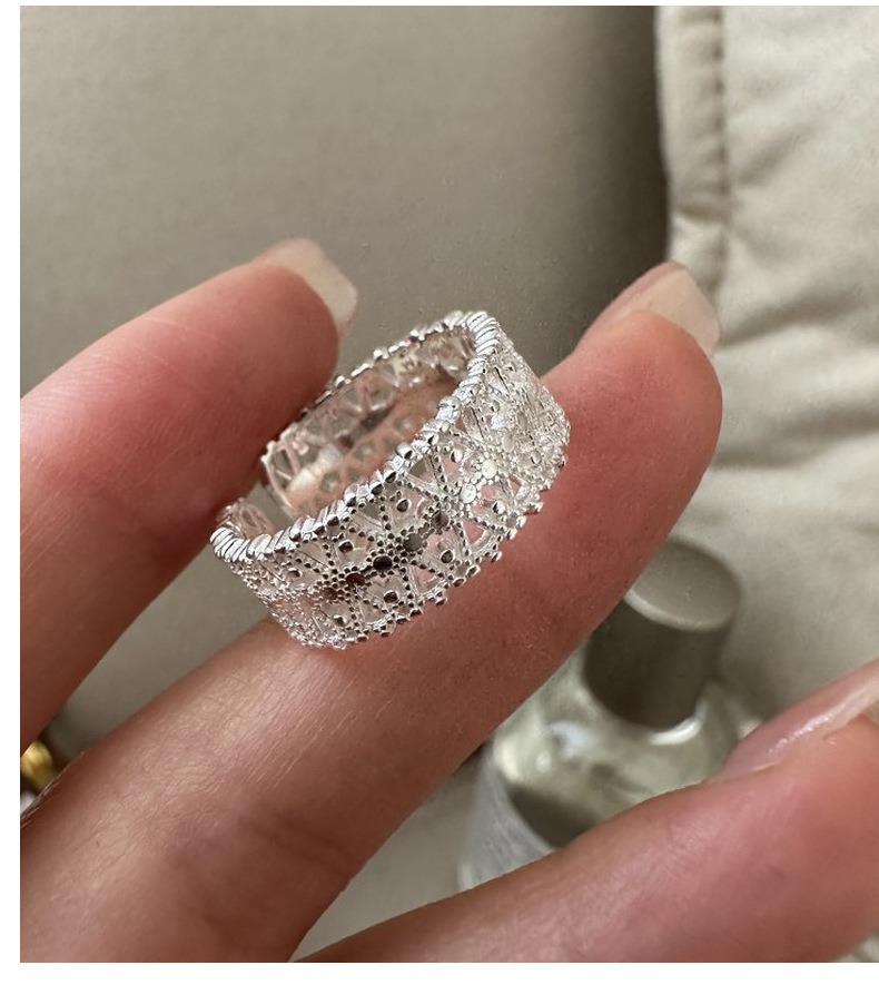 S925纯银韩版小众设计感花纹蕾丝戒指韩国风简约时尚指环复古指环详情4