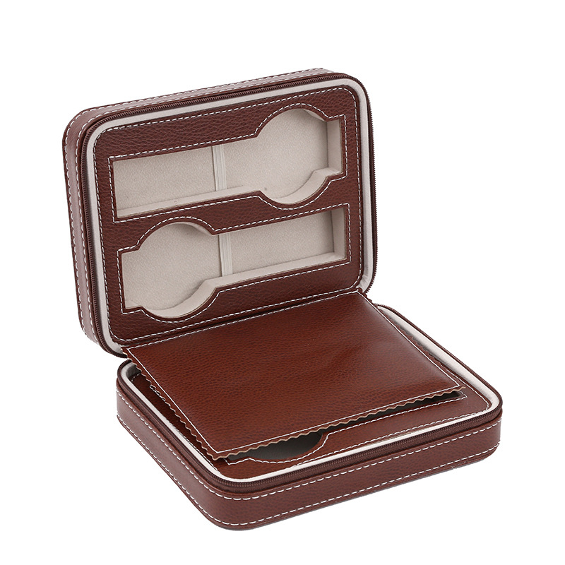 High-end portable zipper watch storage box, multi-person large-capacity PU leather simple four-person watch box, daily necessities storage dust-proof jewelry rack, jewelry box, jewelry bag pic 6