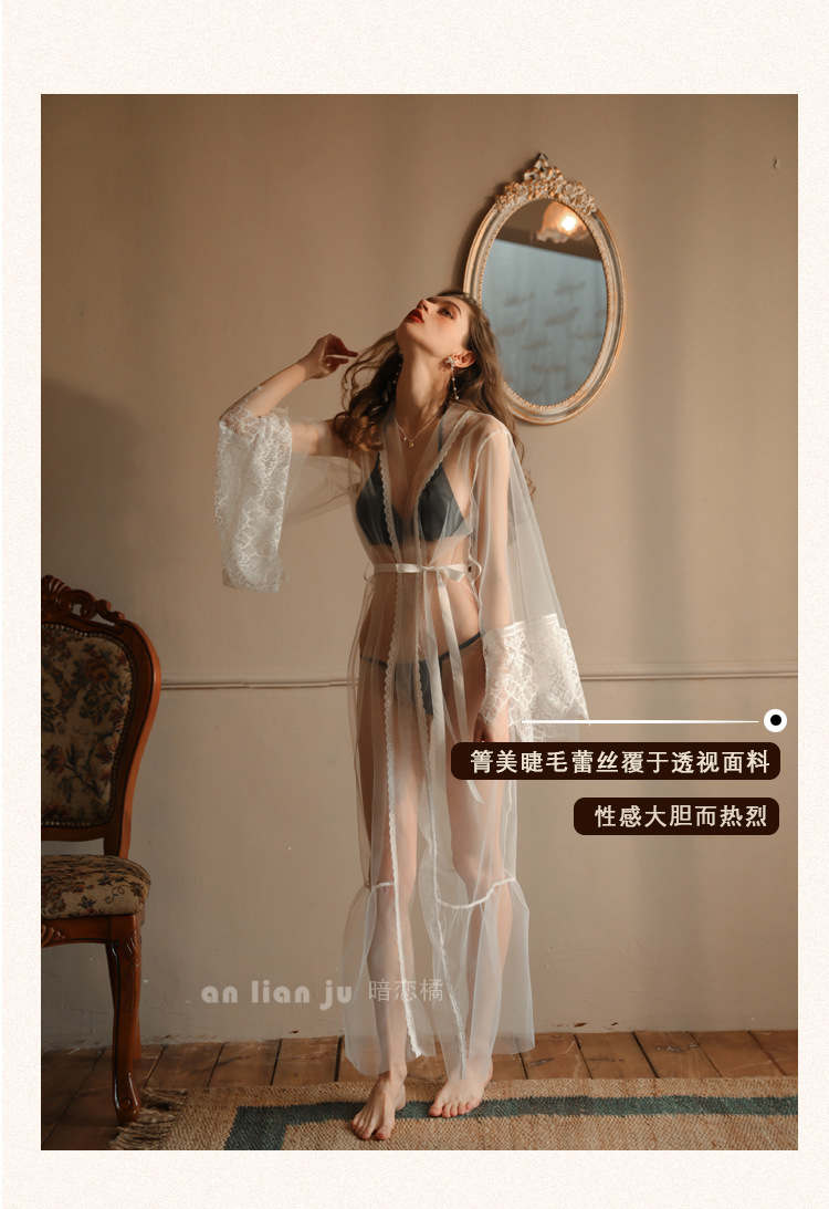 Secret Love Orange High-end European and American seductive pajamas, sexy underwear, extended lace bathrobe, transparent and interesting home wear 322 pic 4
