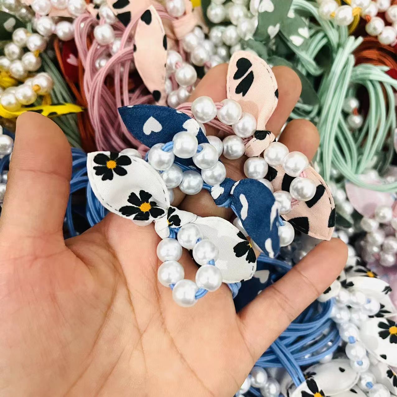 40 # hair tie, pearl rabbit ears, one-yuan rubber band hair tie, pearl rabbit ears hair tie, popular hair accessories, street stalls, street accessories supply, one-yuan supply pic 4