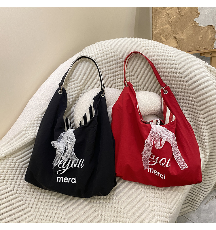 自制夏季大容量刺绣帆布包ins风简约字母通勤百搭纯棉单肩包详情12