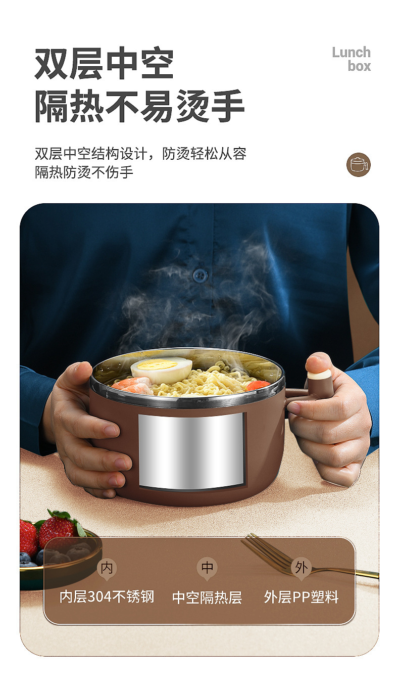 304不锈钢饭盒泡面碗双层饭碗带盖带格学生便当盒便携宿舍饭盒详情14