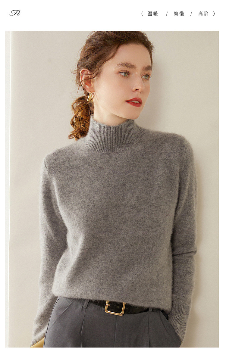 Semi-high-neck cashmere sweater for women, thick solid color, versatile, loose, slimming, soft and skin-friendly, autumn and winter knitted base sweater pic 33