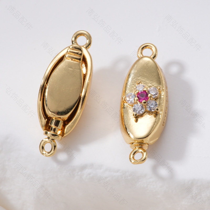 18k micro-inlaid gold ingot buckle diy pearl necklace connecting buckle bracelet sweater chain pin rod buckle Press buckle Original design pic 10