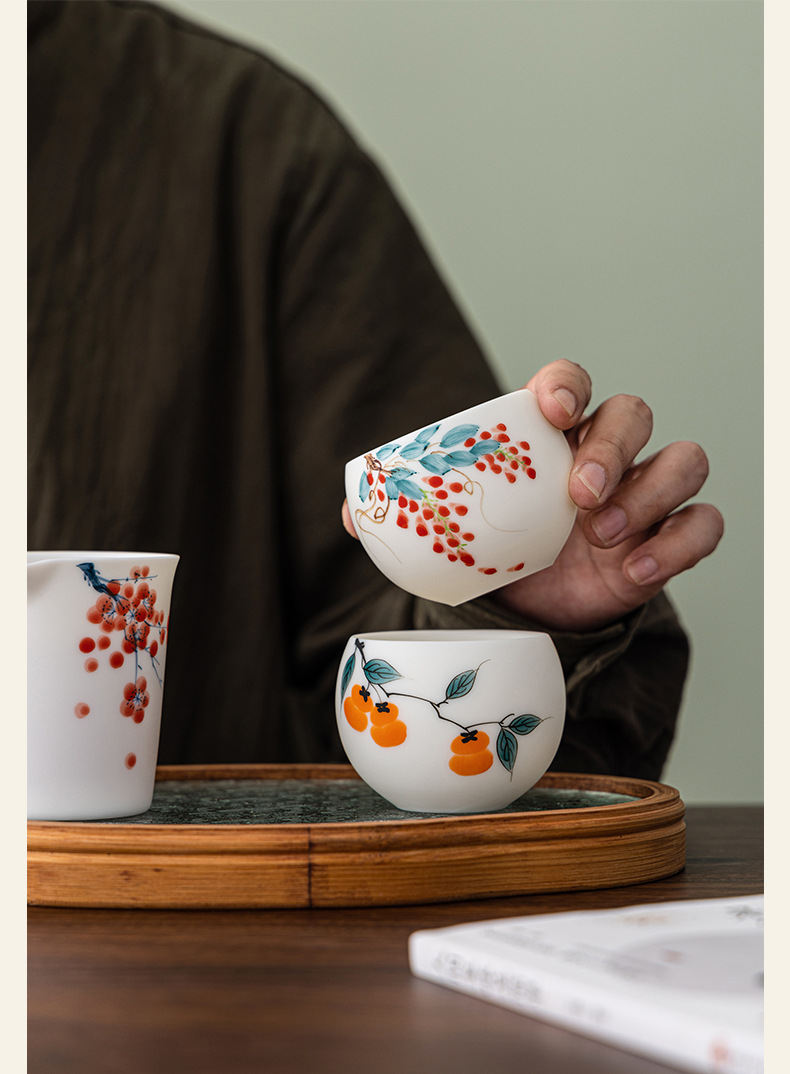 手绘素烧羊脂玉瓷主人杯伴手礼茶杯中国白茶具商务礼品套装品茗杯详情8