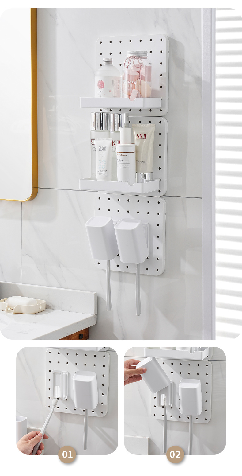 Non-drilling bathroom wall shelves, dormitory wall hooks, storage racks, organizing racks, perforated boards, display racks pic 4