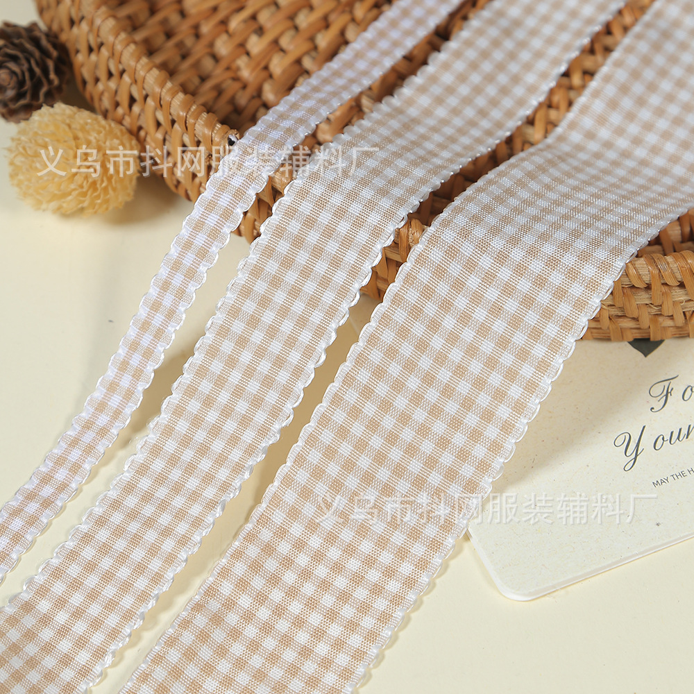 1cm耳朵边田园风格子丝带蝴蝶结手工DIY包装缎带鲜花礼盒彩带详情11