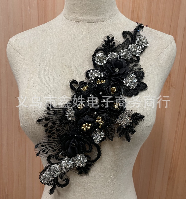 Wholesale handmade DIY water diamond pearl 40cm*10cm floral decals for clothing design pic 1