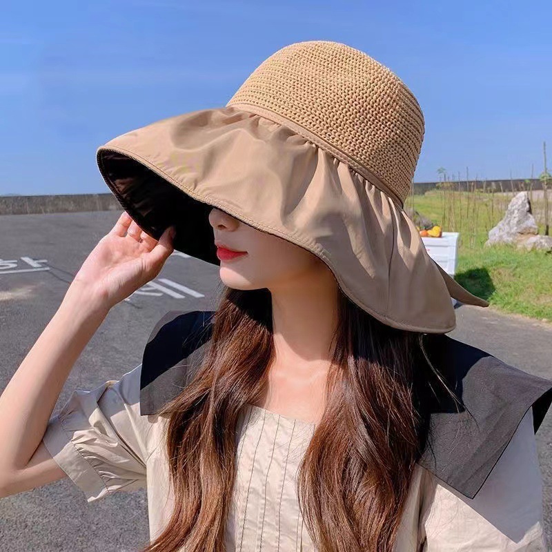 新款夏季百搭户外遮阳帽大帽檐渔夫帽便携防晒太阳帽蝴蝶结女士帽详情16