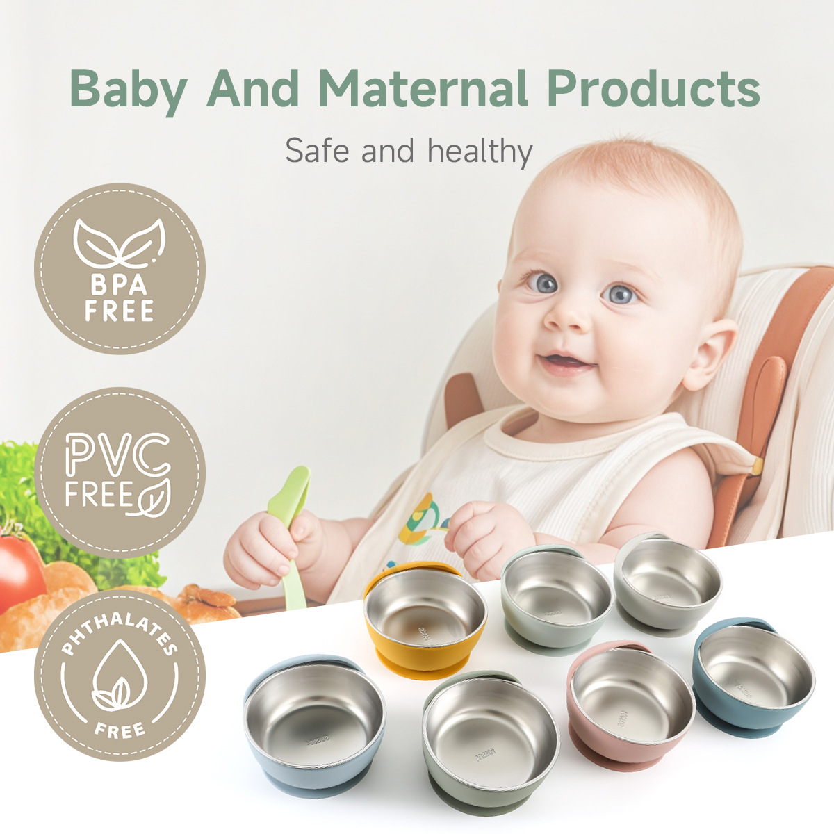 儿童餐具婴儿喂养辅食硅胶碗 跨境爆款食品级硅胶304不锈钢蜗牛碗详情2