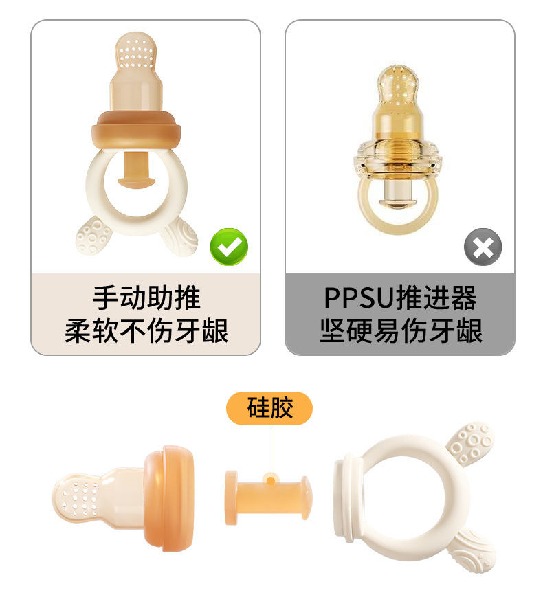 新款可推进咬咬乐食品级硅胶果蔬乐宝宝吃水果辅食磨牙棒奶嘴详情4