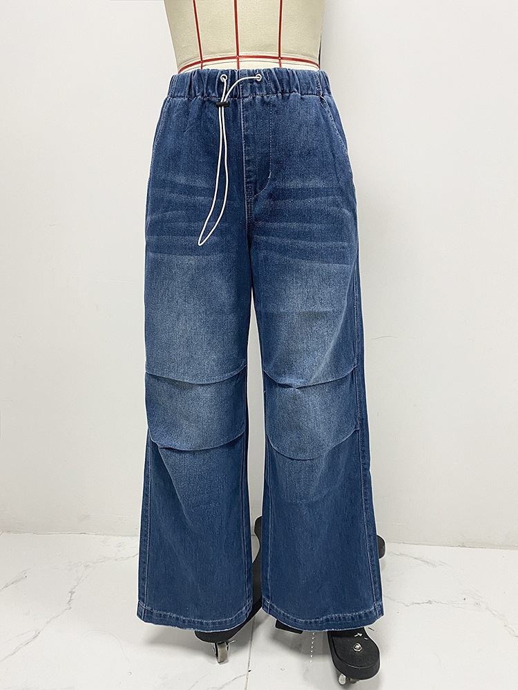 Spring 2025 new collection: Mid-waist wide-leg pleated loose jeans for women, street retro straight-leg pants for women pic 4