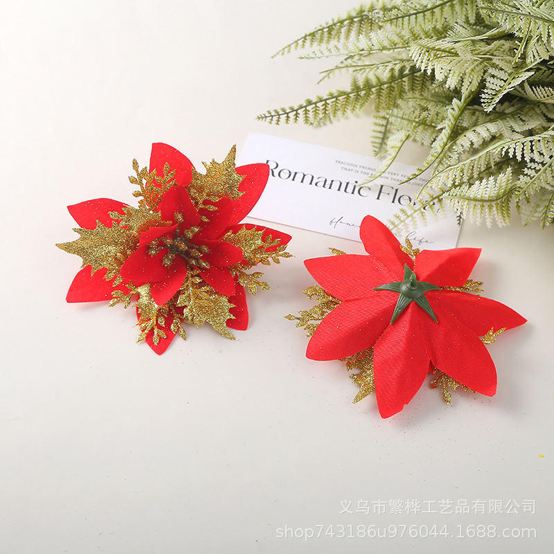 圣诞节金粉圣诞花 圣诞树仿真花装饰配件 商场酒店橱窗场景布置详情7