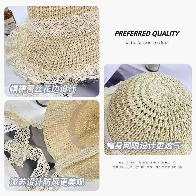 草帽ins系带镂空草编帽女夏出游防晒沙滩海边太阳帽蕾丝边遮阳帽详情6