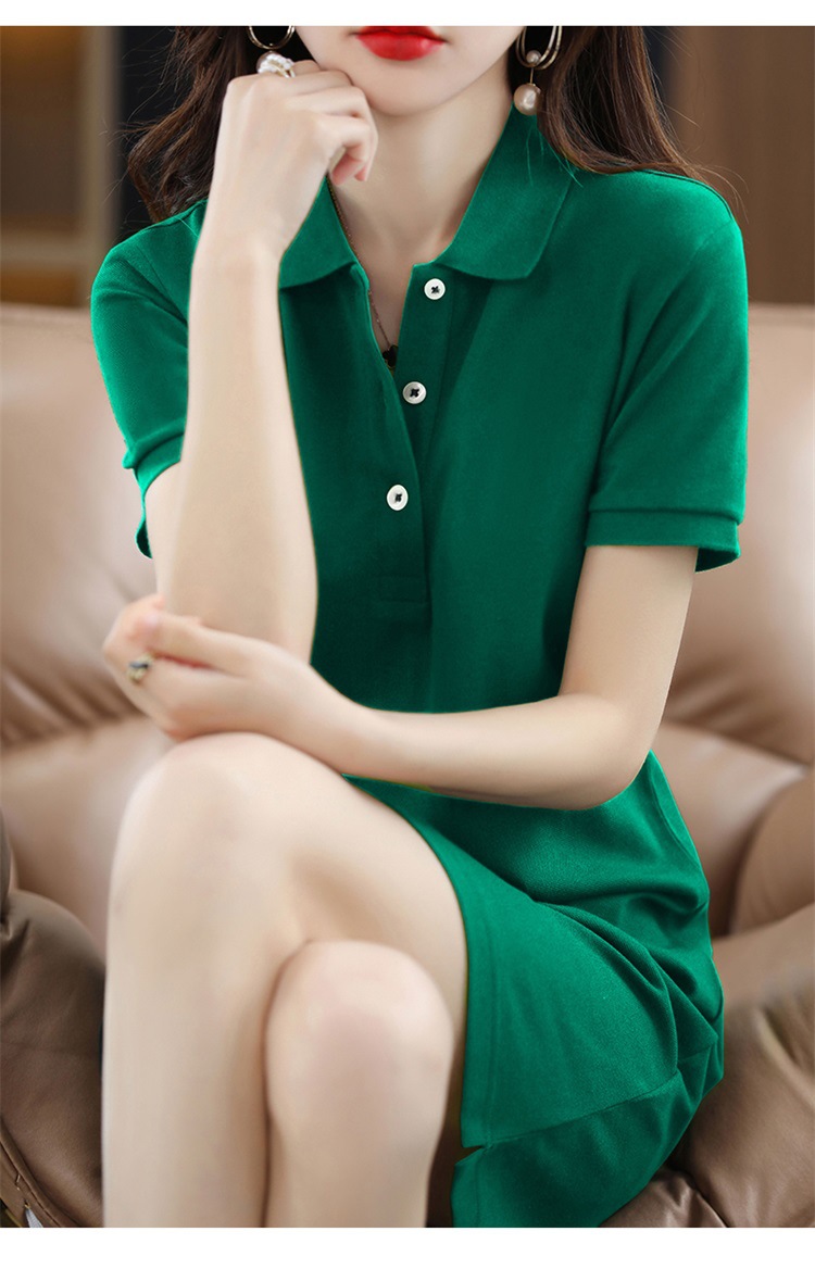 纯色polo翻领棉连衣裙收腰简约休闲中长裙初夏新款女装打底裙短袖详情25
