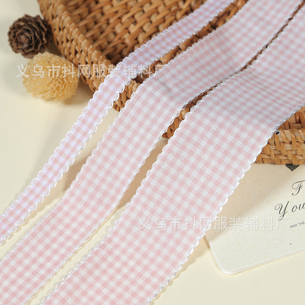 1cm耳朵边田园风格子丝带蝴蝶结手工DIY包装缎带鲜花礼盒彩带详情9