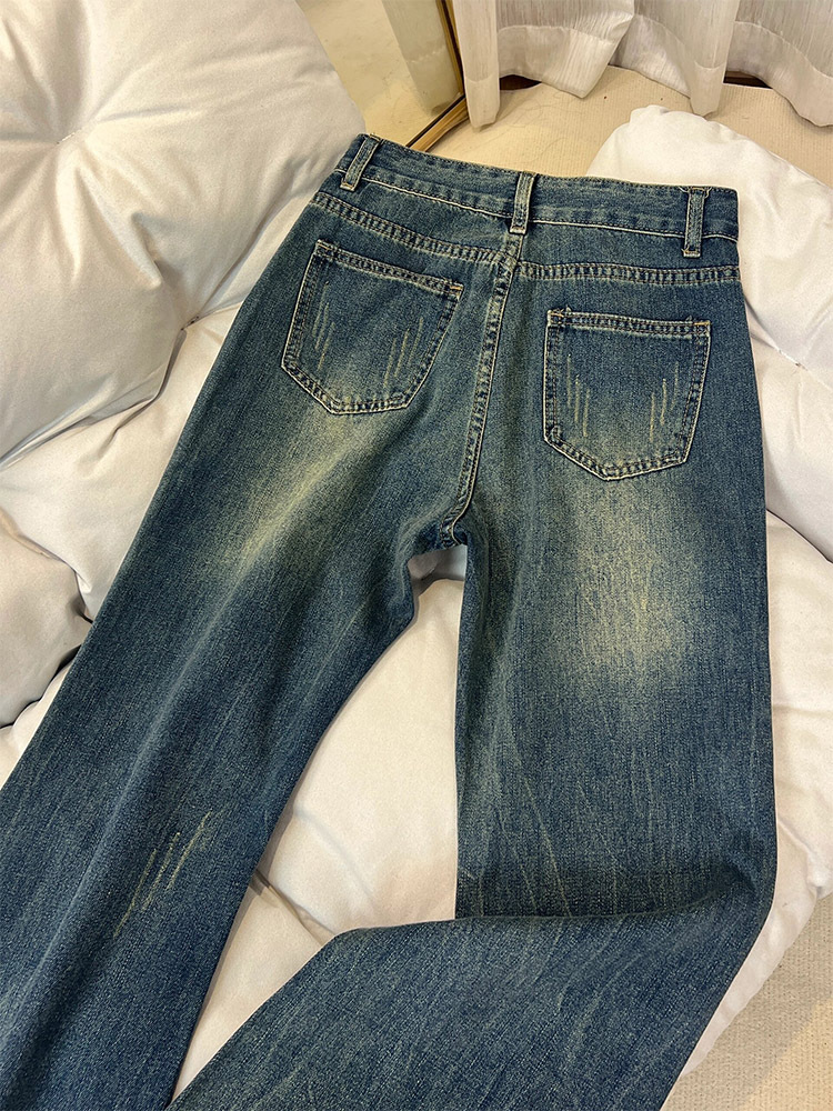 微喇牛仔裤女大码早春胖mm高腰宽松不贴腿显瘦毛边直筒拖地喇叭裤详情6