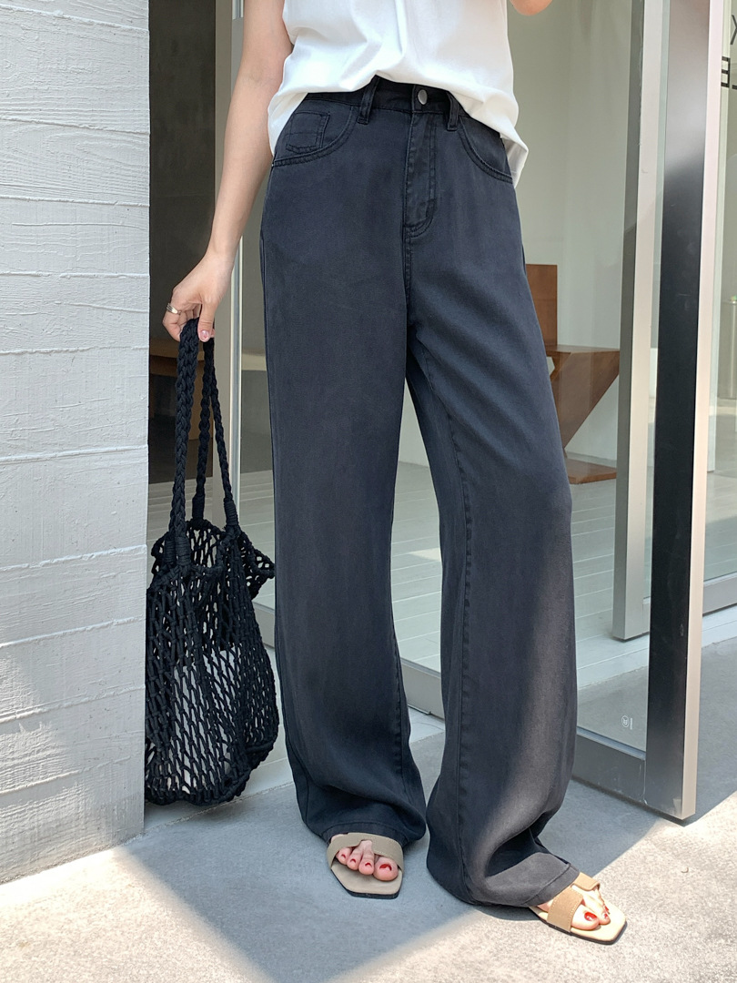 GAGD Tencel cool-feel washed wide-leg jeans for petite women, summer comfortable straight-leg slimming denim pants pic 11