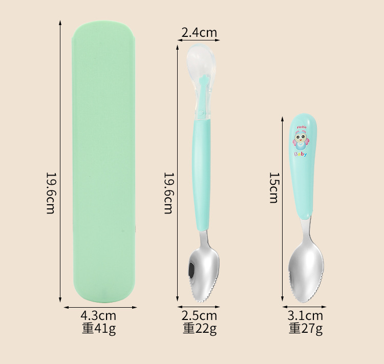 便携儿童餐具水果勺双头两用卡通宝宝硅胶刮泥勺婴儿辅食挖泥勺详情21