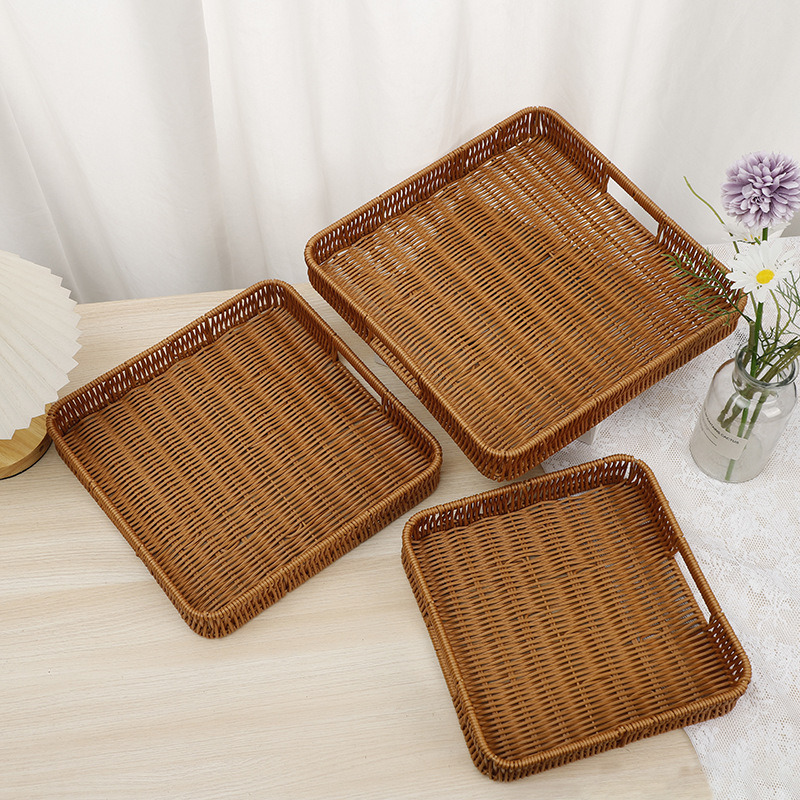 Wicker-like bread basket, reinforced supermarket snack and candy tray basket, living room display woven storage basket, picnic basket pic 11