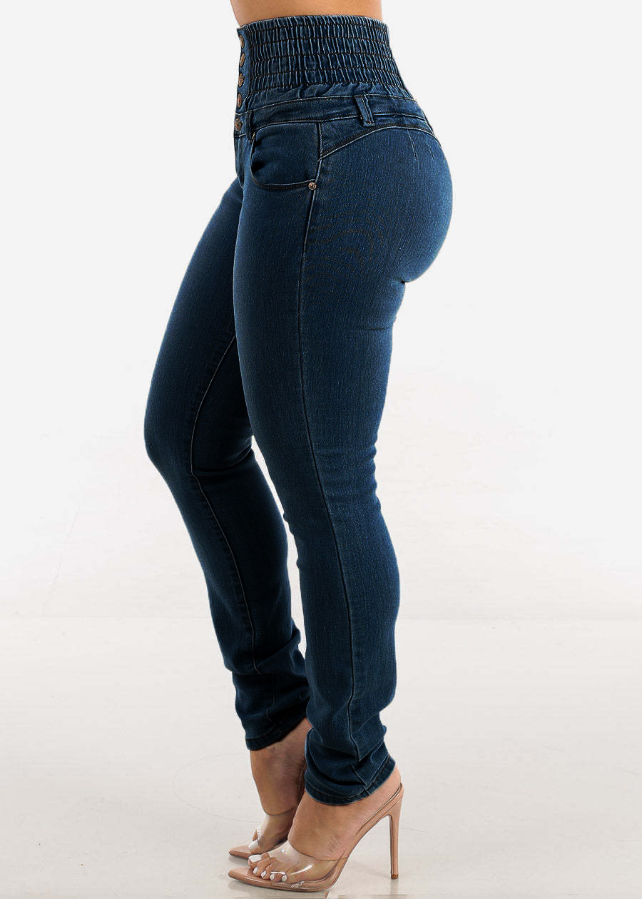 跨境欧美风2025新款弹力显瘦牛仔裤女装纽扣铅笔修身高腰提臀长裤详情10